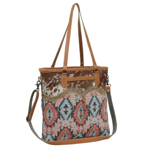NWT Myra Bag Boho Leather & Canvas Tote Shoulder Bag - Picture 3 of 7